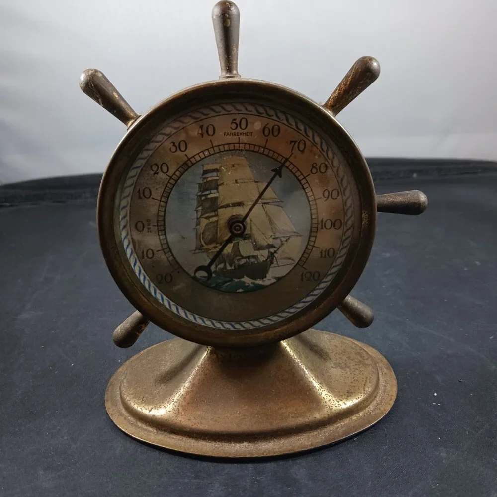 Vintage 50's Brass Ship Wheel Thermometer Williams Insulation Co - Picture 11 of 11